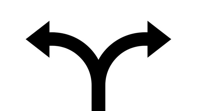 Black split direction arrow icon representing two way choice with direction decision navigation abstract movement