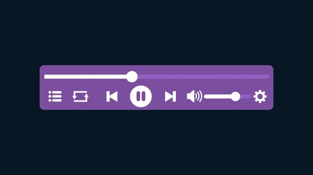 Media player with timeline bar animation, Video progress timeline bar, Multimedia player 2d animation with alpha matte