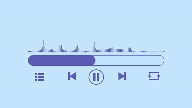 Timeline bar moving as song media playing, music player with audio track 2d animation with alpha matte