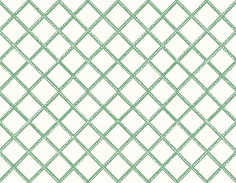 Hand drawn green diamond grid seamless pattern background