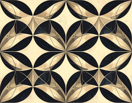 Black and gold Japanese shippo pattern with elegant circle motifs