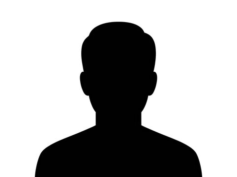 A simple black silhouette of a human head and shoulders isolated on a plain white background for professional profile use