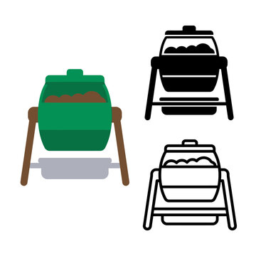 Three barbecue grill designs in green black and white colors with brown handles and legs on white background