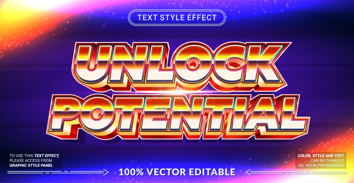 Editable Unlock Potential text effect vector with bold motivational typography. Perfect for branding, posters, banners, presentations, social media, and inspiring designs.