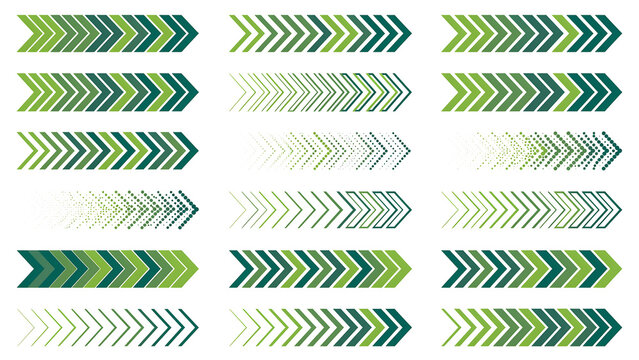 Collection of decorative green chevron arrow patterns with chevrons collection direction abstract elements pointing movement decorative background geometry