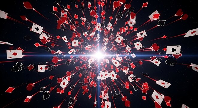 Bursting Deck of Cards Spreading in Bright Light.