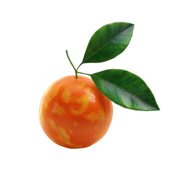 Whole ripe orange with fresh green leaves attached for vibrant citrus presentation