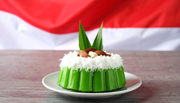 Traditional Indonesian Serabi Coconut Sugar Dessert with Flag Background