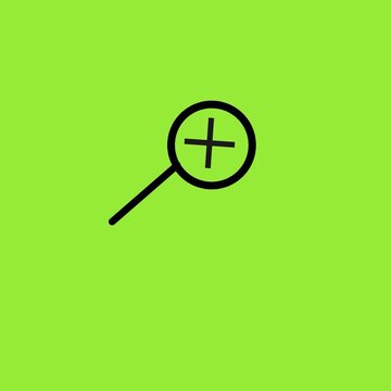 Zoom in magnifying glass plus icon graphic on lime green background search look research find interface search look research find interface