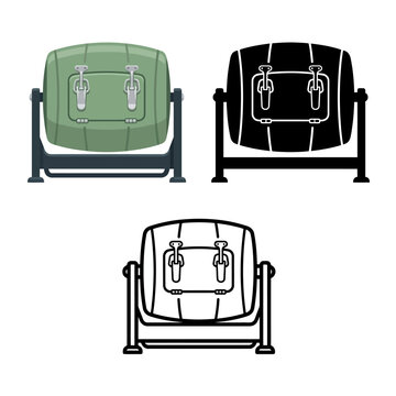 Three different colored suitcases with metal clasps and handles on a white background  green black and white luggage illustrations