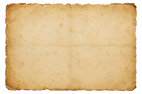 Vintage parchment paper background with deckle edges, aged antique paper texture with fold marks, weathered yellowed document for scrapbooking and invitations