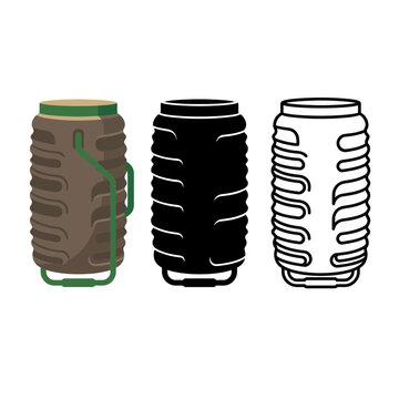 Three different colored travel mugs with lids and handles  brown green black and white