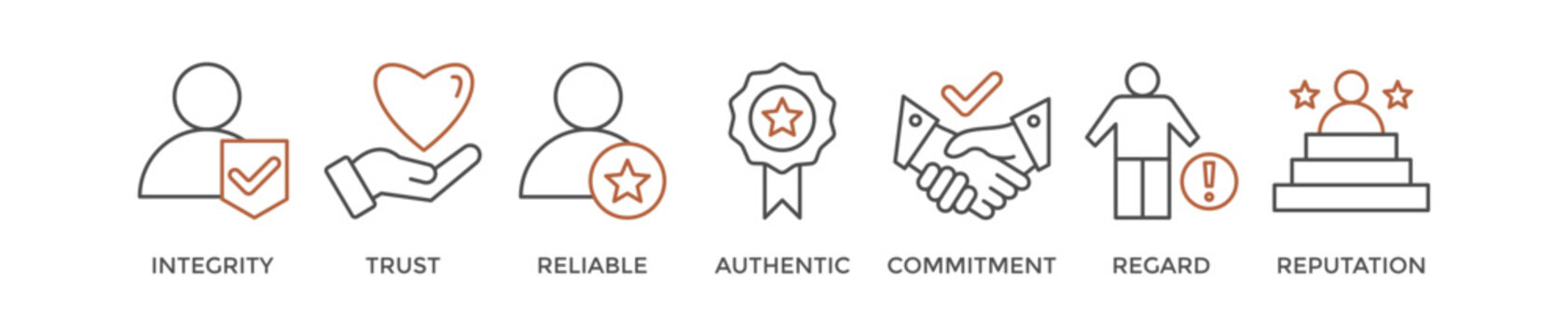 Credibility banner web icon vector illustration concept with icon of integrity, trust, reliable, authentic, commitment, regard, and reputation