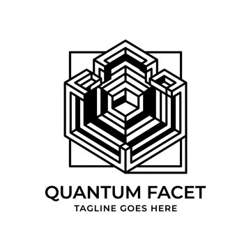 Isometric geometric 3D structure logo for Quantum Facet.