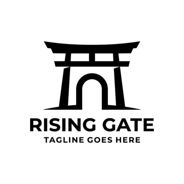 Japanese torii gate architectural logo emblem.