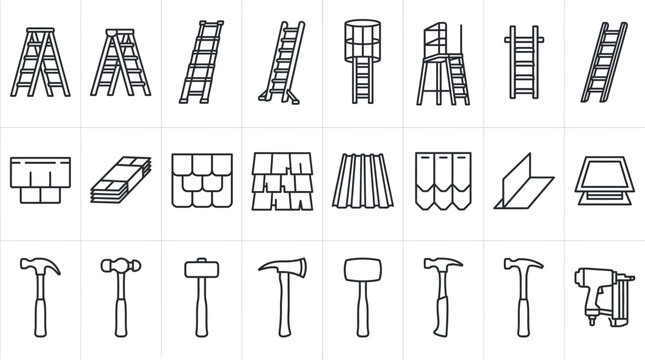 Flat Vector Illustration of Various Roof Shingle Patterns and Construction Material Grid