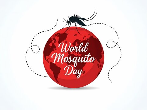 World Mosquito Day Red Globe Black Mosquito Silhouette White Background
