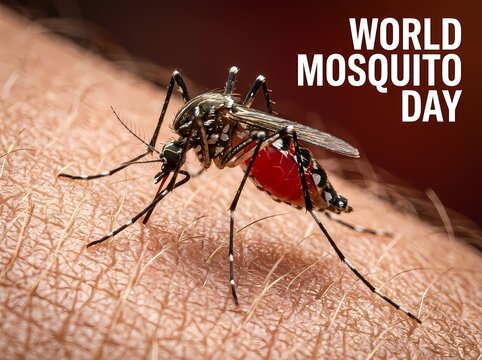 World Mosquito Day Aedes Mosquito Biting Human Skin Drinking Blood