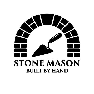 Masonry trowel and stone arch logo for construction.