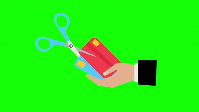 Hand Cutting Credit Cards with Scissors to Stop Debt and Cancel Financial Spending