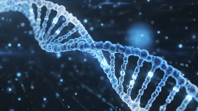 Abstract Digital DNA Helix Rotating in Dark Cyberspace.