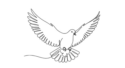 Fototapeta premium Single Line Drawing of a Dove in Flight, Isolated