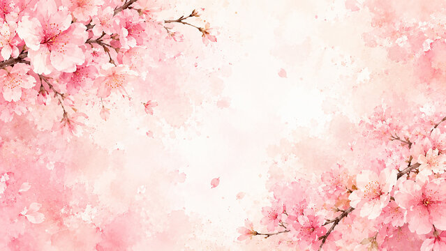 Beautiful Pink Cherry Blossom Branches Watercolor Background