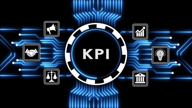Kpi key performance indicator business technology concept with digital glowing icons.