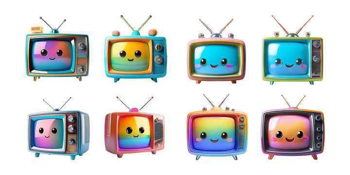 Digital. Kawaii. Retro televisions. Colorful. Smiling.