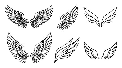 Fototapeta premium Set of hand drawn sketch angel wings vector illustration.