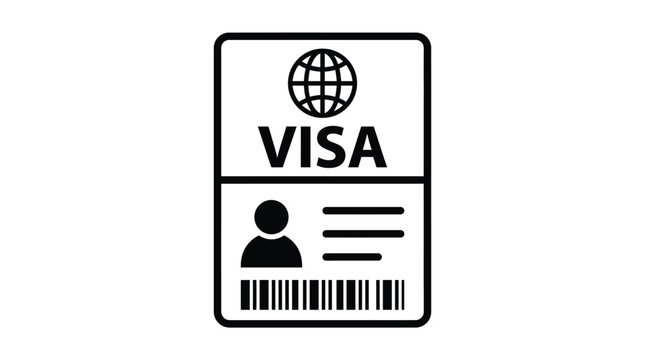 Minimalist vector graphic illustration of a modern passport visa card design with bold black lines