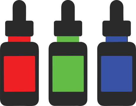 RGB Color Dropper Bottle Set with Red Green and Blue Liquid Containers for Digital Color Mixing Vector Illustration