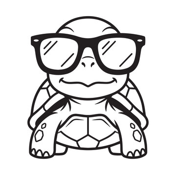 A cute cartoon tortoise wearing black-rimmed sunglasses, looking cool and friendly.