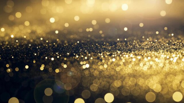 Golden glitter bokeh lights background with glowing sparkling particles for festive decoration and celebration