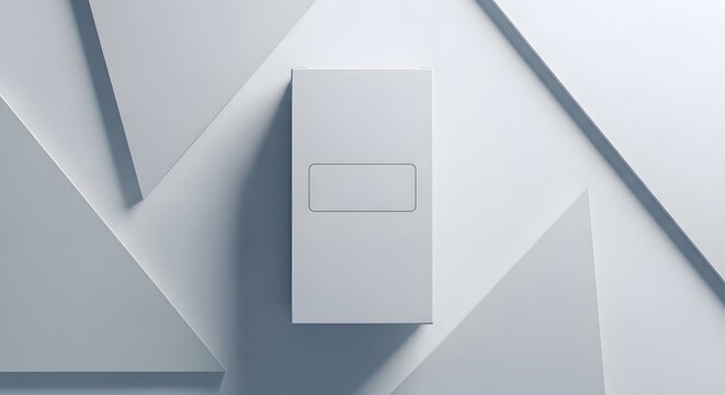 Minimalistic white box packaging mockup with a small label in a clean setting, modern product design presentation.