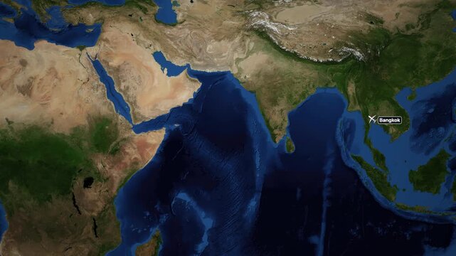 Animated Flight Route Map from Bangkok Thailand to Cairo Egypt