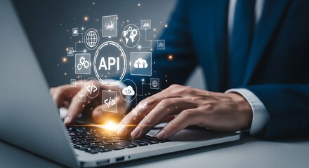 Fototapeta premium API Integration Business Technology Development and Network Connections