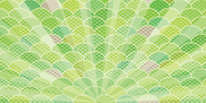 Green Abstract Pattern With Fan Scales and Sun Rays