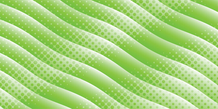 Bright Green Abstract Wavy Background Pattern with Halftone Dots