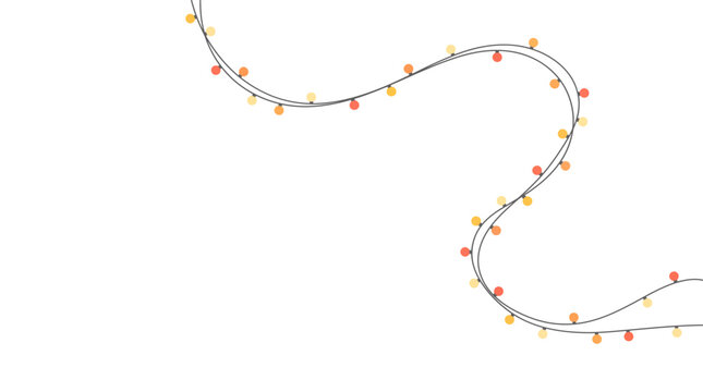 String of warm colored festive lights on a white background