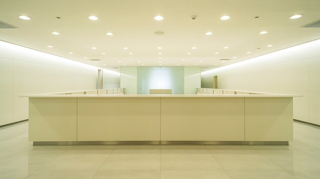 Modern empty reception desk in a clean office lobby interior
