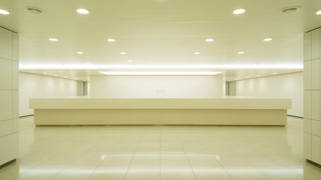 Modern empty reception desk in a clean office lobby interior