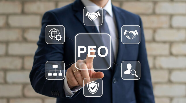 Businessman Touching PEO Professional Employer Organization Concept Icon