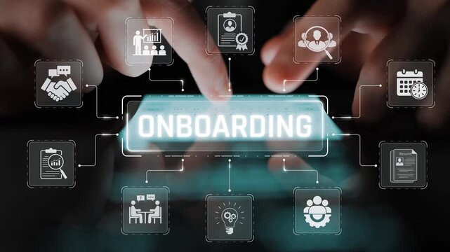 Creative Onboarding Process with Digital Touchpoints and Engaging Icons for Effective Employee Integration and Training Sigmoid