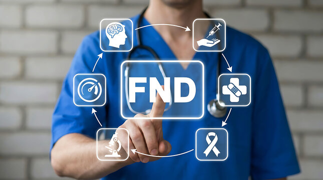 Doctor pointing at FND functional neurological disorder medical concept