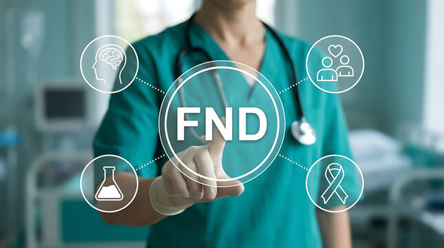 Doctor touching FND icon Functional Neurological Disorder healthcare concept