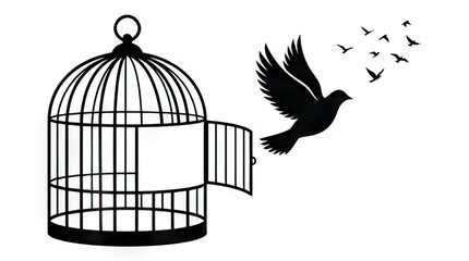 Fototapeta premium Open Birdcage and Flying Bird Symbolizing Freedom and Liberation