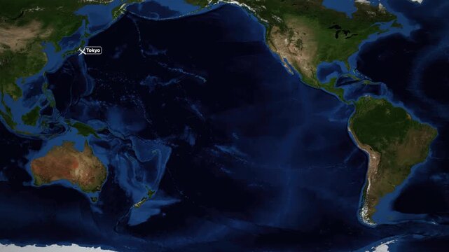 Animated Flight Route Map from Tokyo Japan to Santiago Chile