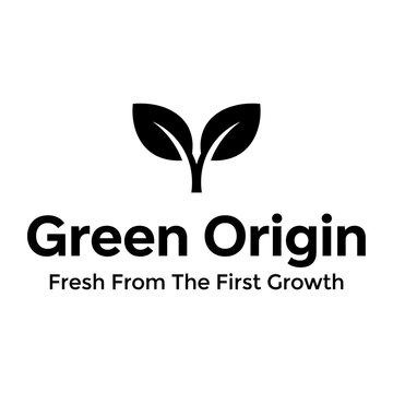 Minimalist logo showing two young leaves sprouting from a single stem.