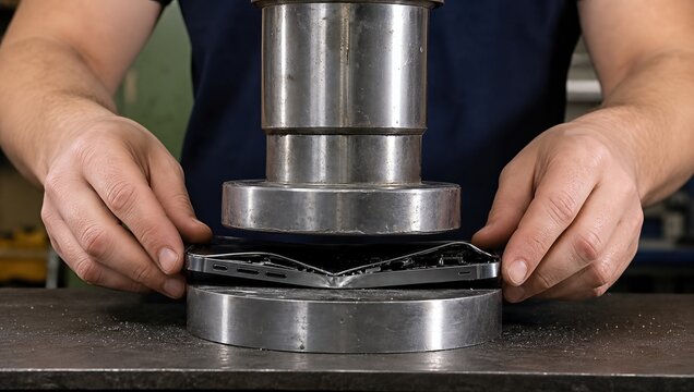 Hydraulic press destroying a modern smartphone during a heavy durability test in a mechanical workshop